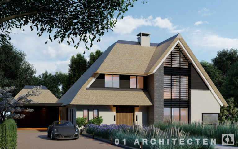 luxe moderne nieuwbouw villa met een verticaal accent en lamellen