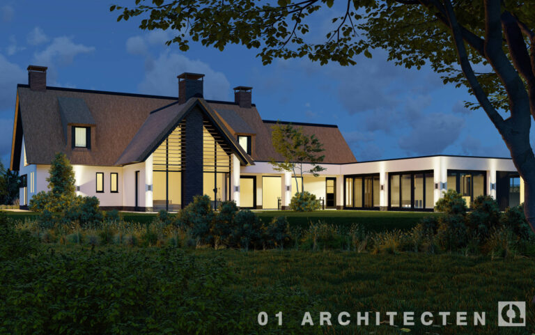 luxe villa met riet en schoorsteen in nok